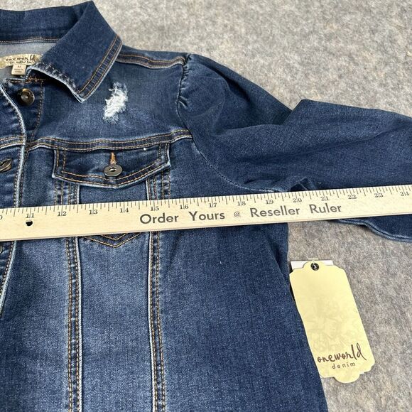 One World Jacket Womens Size M Blue Cotton Denim Jean Button‎ Front - Picture 10 of 10
